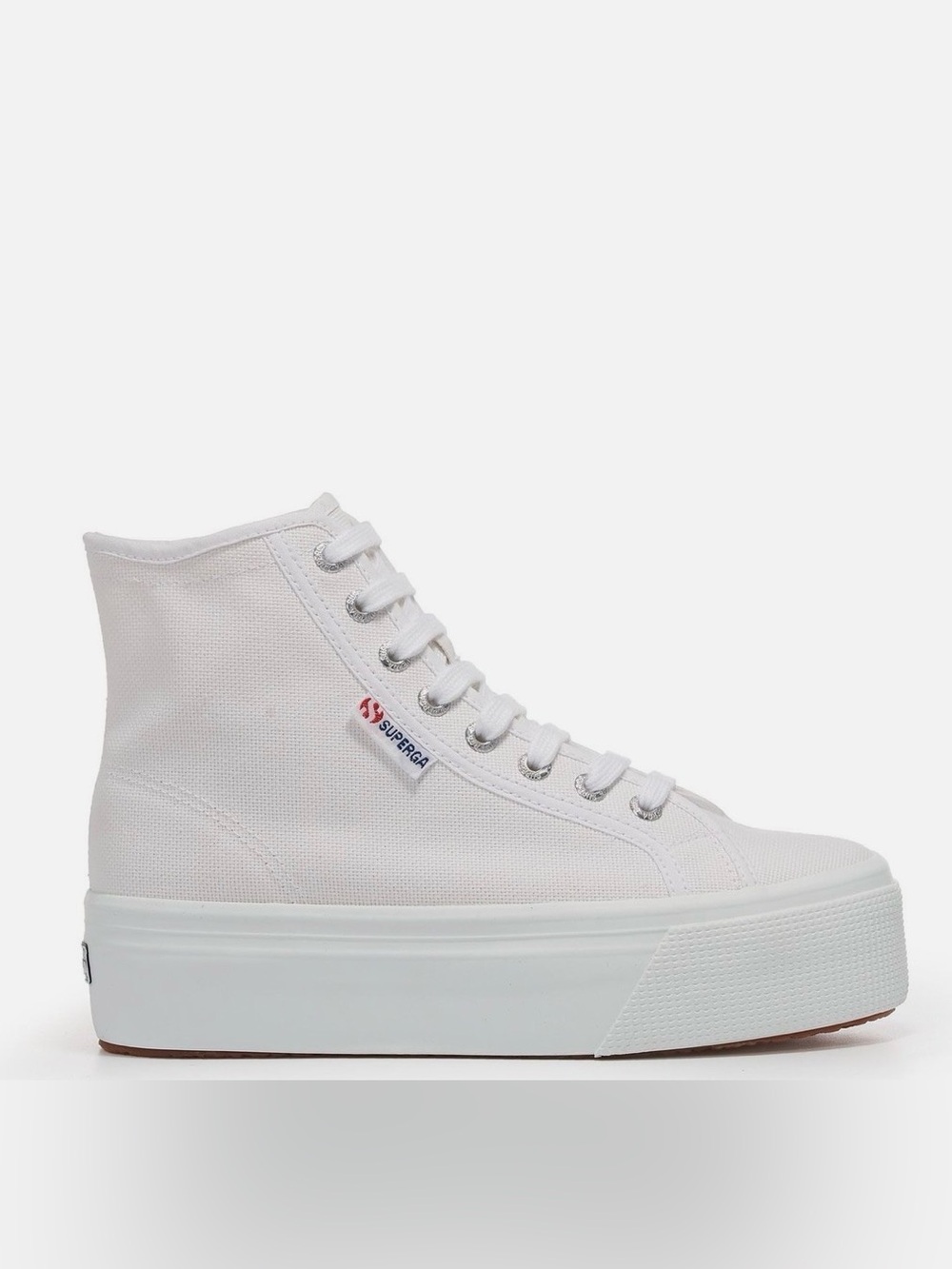 Superga White High-Top Platform Sneakers with Beige Laces